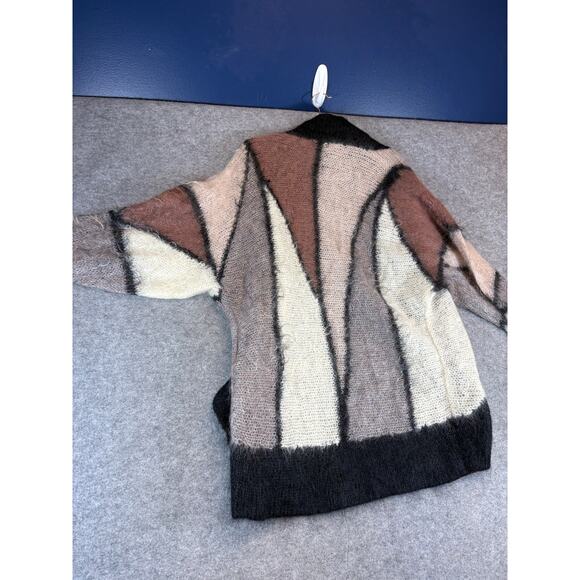 Vintage Mohair Wool Cardigan Womens XL Colorblock Geometric Open Front Oversized - Picture 3 of 8